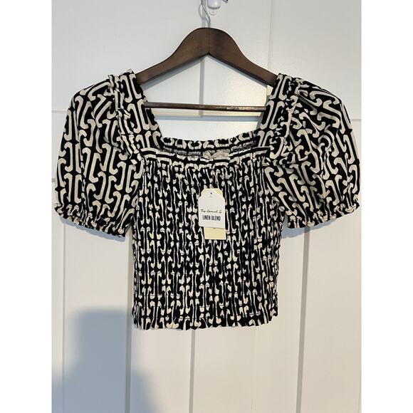 Monteau Tops - Monteau Linen Blend Crop Top Black & White Women's Medium BNWT!
